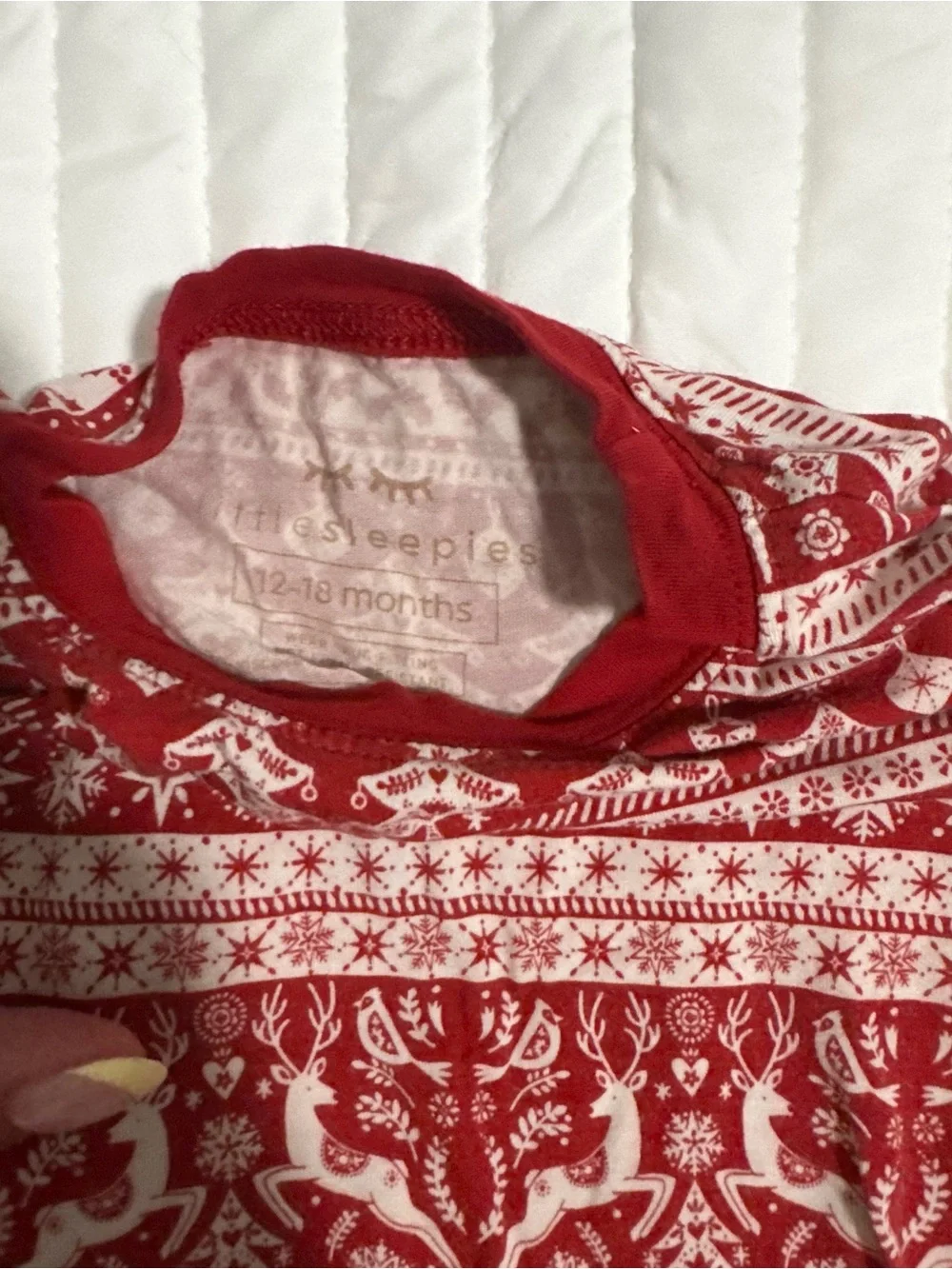 Little Sleepies reindeer cheer red  & White Holiday Fair Isle Kids Pajama Set